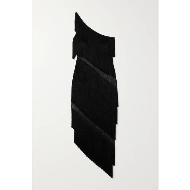 Fringed Asymmetric Midi Dress