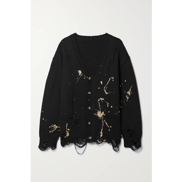 R13 Boyfriend Cardigan - Gold Splattered Black / XS - BLACK WITH GOLD SPLATTER (XS)
