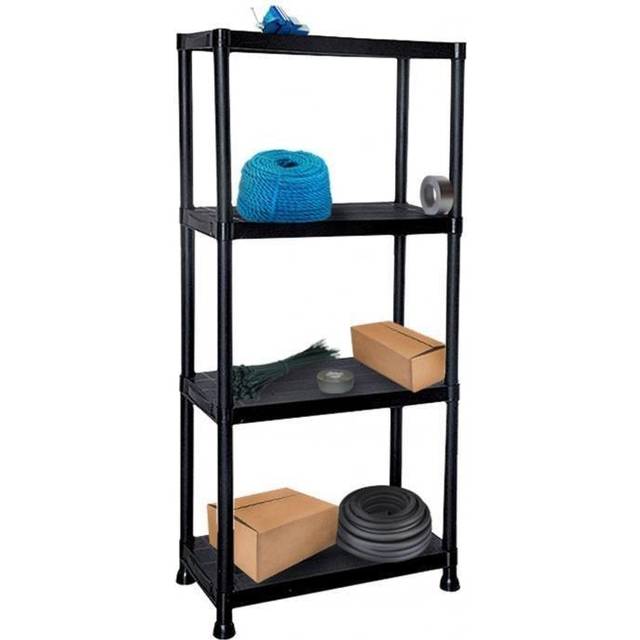 Black 4 Tier Plastic Shelving Unit Storage Racking Shelves Garage Shed