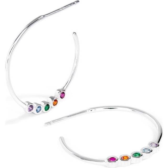 John Greed Signature Silver Rainbow CZ Open Hoop Earrings For Women - silver