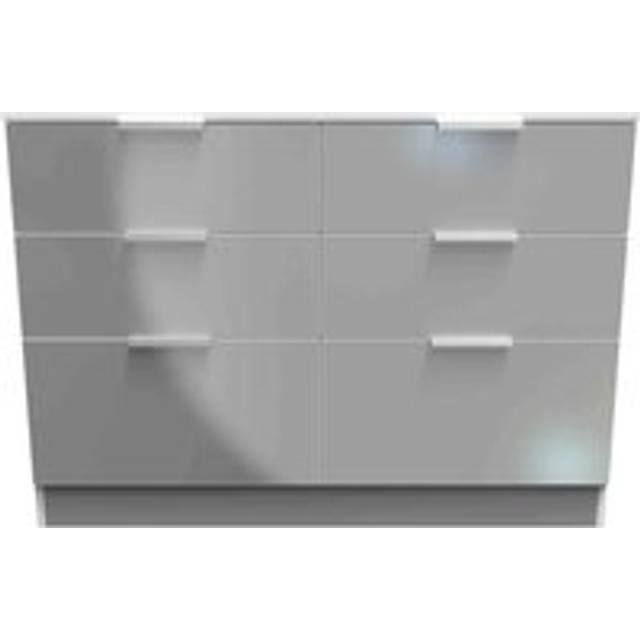 Welcome Furniture Ready Assembled Plymouth 6 Drawer Wide Chest In Uniform Grey & White, Grey