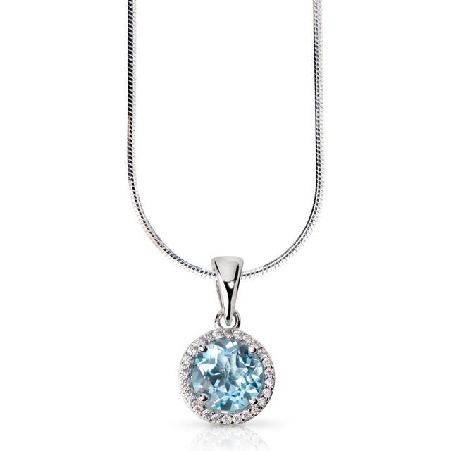 John Greed Signature Silver Blue Topaz & CZ Round Halo Necklace For Women - blue/silver