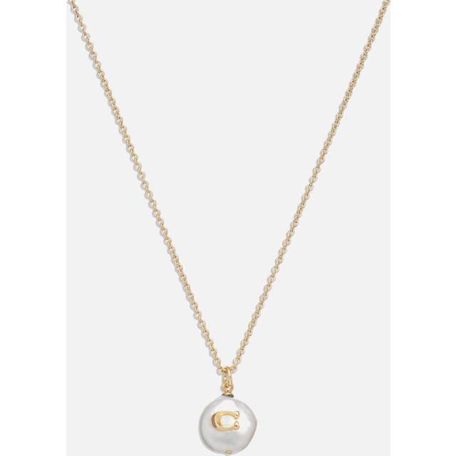 Coach Coin C Faux Pearl Short Pendant Necklace - Gold