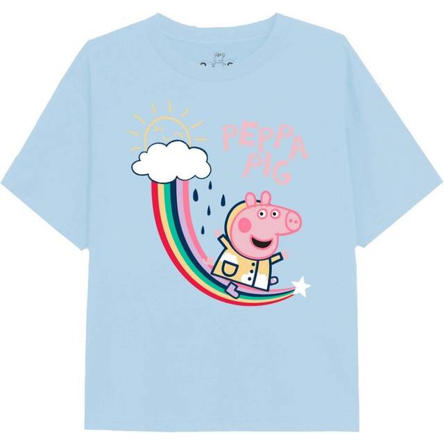 (5-6 Years, Light Blue) Peppa Pig Girls Rainbow slide T-Shirt