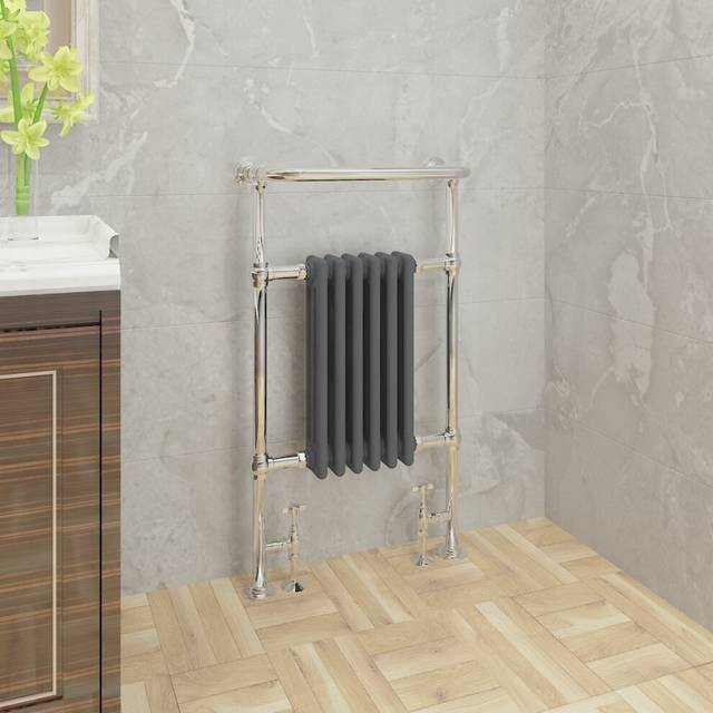 WarmeHaus Traditional Victorian 952x569mm Heated Towel Rail Bathroom Radiator Chrome & Anthracite