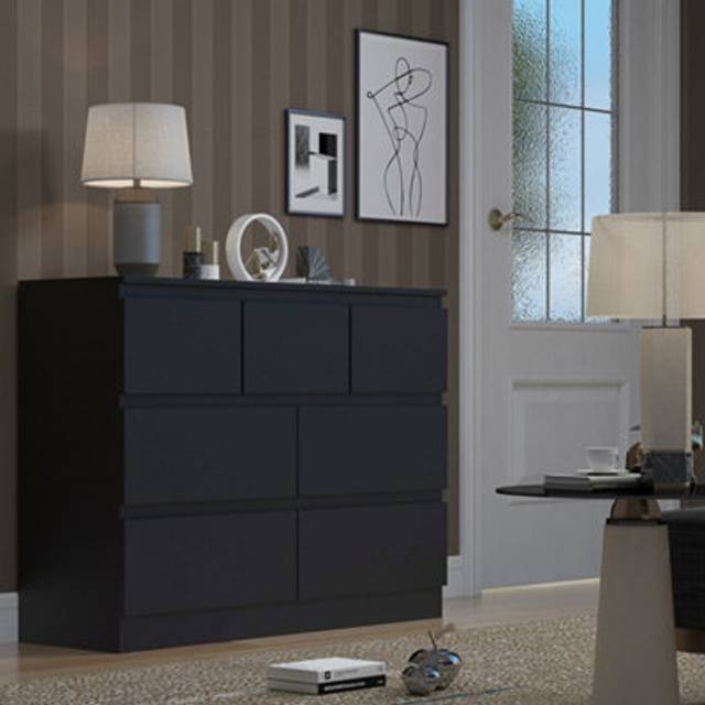 FWStyle Stora Merchant 7 Drawer Matt Black Chest of Drawers