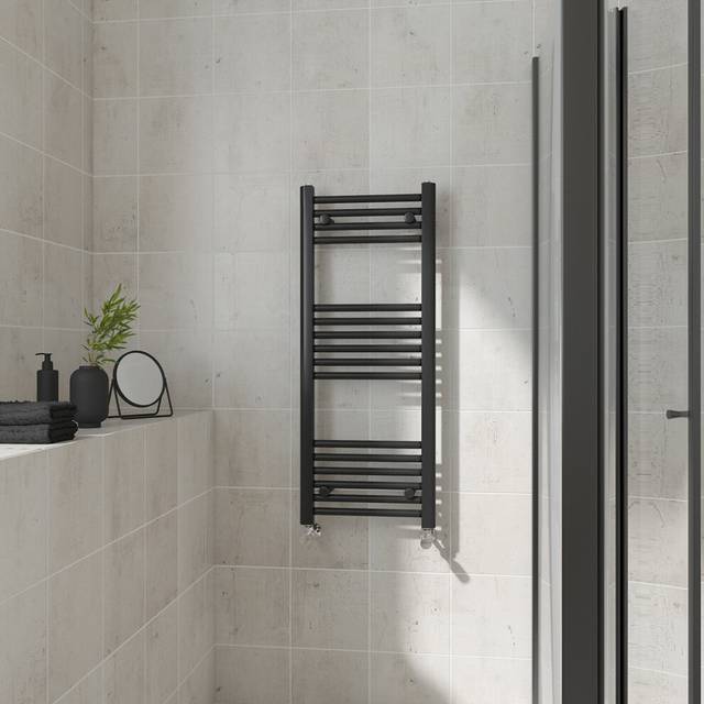 (Straight, 1000x400mm) Warmehaus Heated Towel Rail Black Bathroom Ladder Style Radiator Central Heating