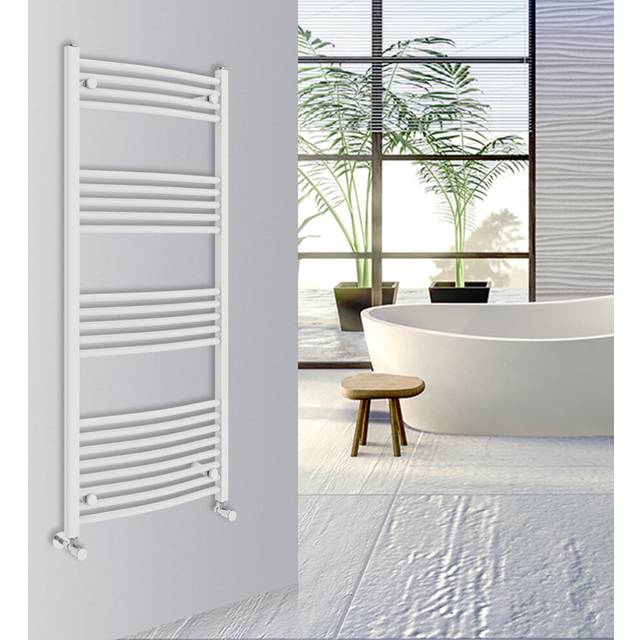 (White, 1400x600mm) Warmehaus Curved Bathroom Heated Towel Rail Warmer Radiator Central Heating