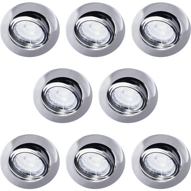 (8 Pack) Litecraft Recessed Downlight Tiltable Diecast Spotlight in Chrome