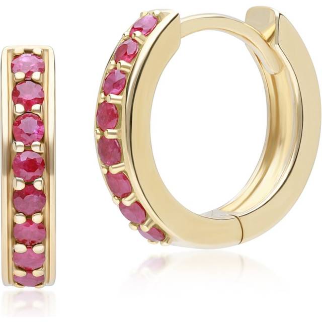 Classic Ruby Huggie Hoop Earrings in 9ct Yellow Gold