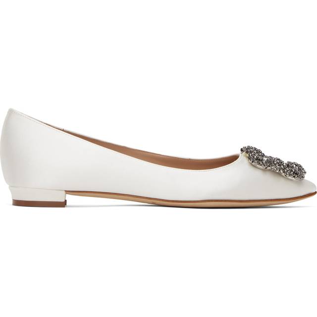 Manolo Blahnik White Hangisiflat Ballerina Flats - 1039 LCRM - IT 41.5