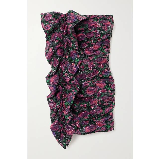 ROTATE Birger Christensen - Layla Strapless Ruffled Sequined Floral-print Recyled-mesh Mini Dress - Multi - DK 38