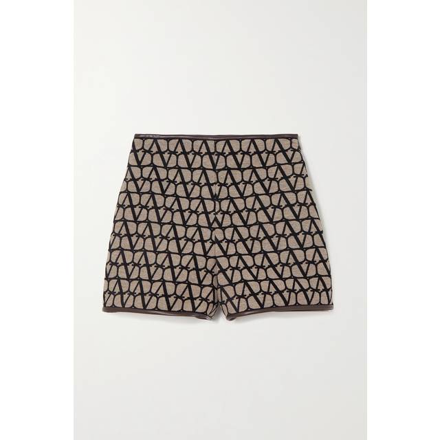 Valentino Toile Iconographe leather-trimmed shorts - brown (UK 16)