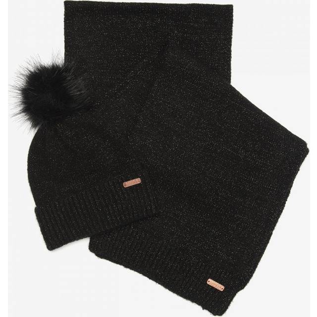 Barbour International Sparkle Knit Beanie And Scarf Set - Black