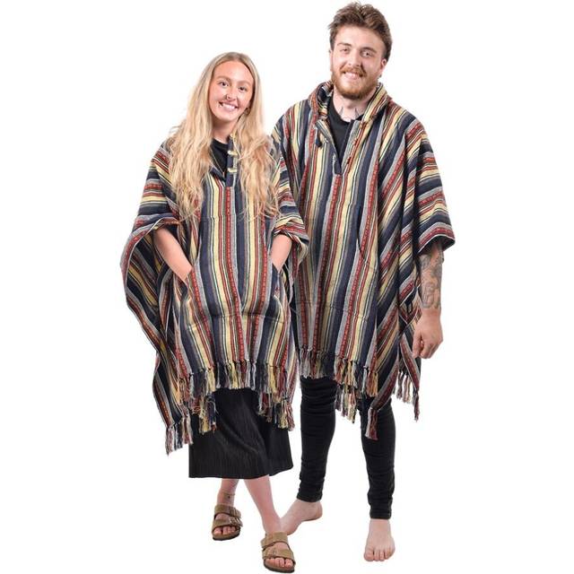 Striped poncho hip hoodie oversized blanket/throw frilled with pockets