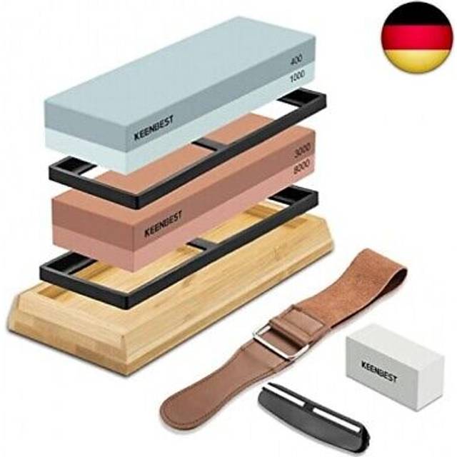 KEENBEST Actual Grit Premium Material Sharpening Stone Set 400 1000 3000 8000 Whetstone Japanese Knife Sharpener Stone Wetstones for Sharpening Knives