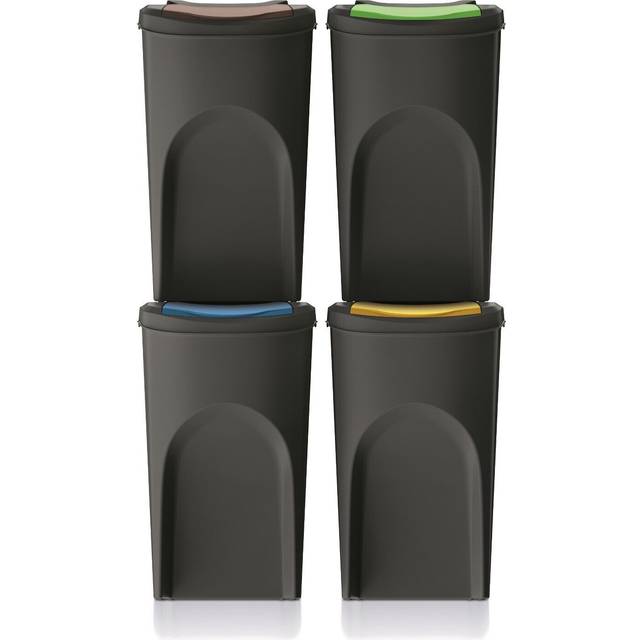 Keden Sortibox Avfallssepareringssystem 4x35L Set Avfallssepareringskärl Återvinning Återvinningskärl Avfallssorteringskorgar Plastsoptunnor (Svart)
