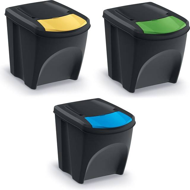 Keden Sortibox Sopsepareringssystem 3x25L Set Avfallssepareringskärl Återvinningskärl Avfallssorteringskorg Plastsoptunnor (Svart)