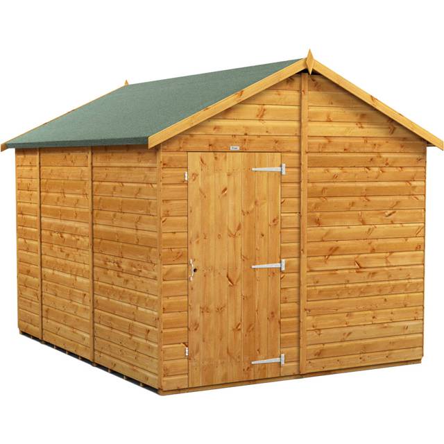 Powersheds Apex Roof Windowless Single Door Garden Shed 10ft x 8ft, Golden Brown Timber Shiplap Tongue & Groove