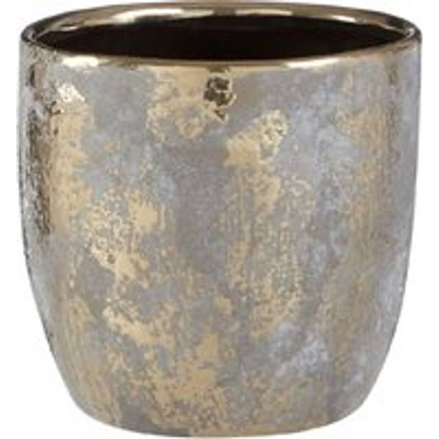 Premier Housewares Orvena Large Ceramic Flower Pot Grey/Gold, Gold