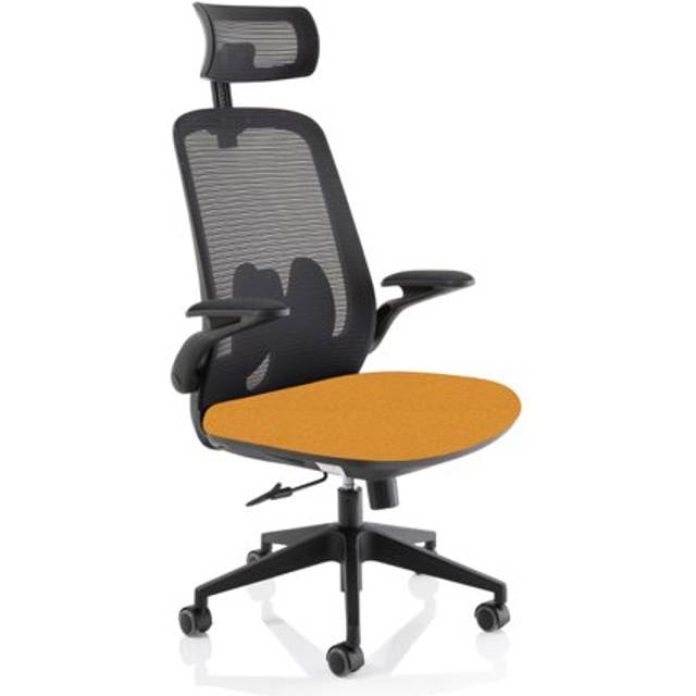 Sigma Executive Fabric Seat Senna Yellow Mesh Chair With Folding Arms