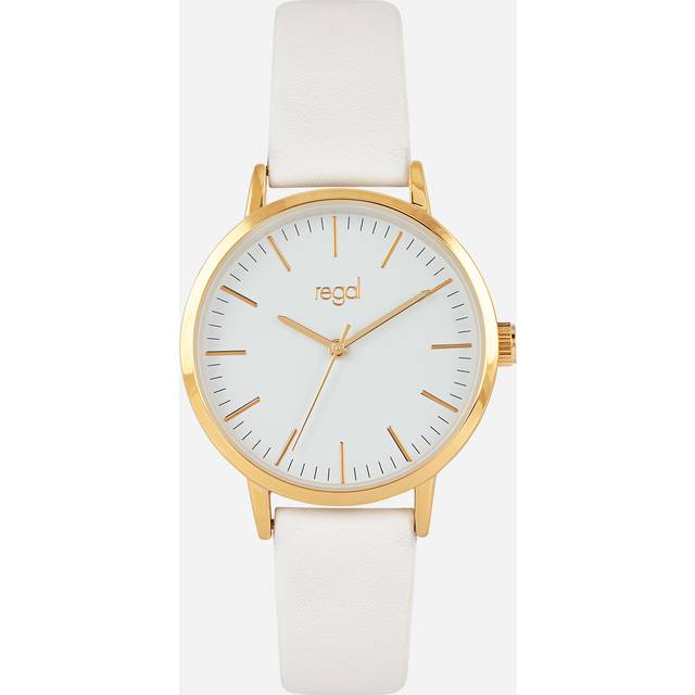 Regal damklocka - vitt band, guldton/vit, 36mm