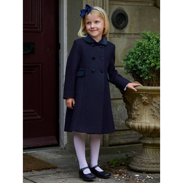 Trotters Girls Vy Kids Classic Velvet-collar Wool Coat 2-11 Years 2 - NAVY