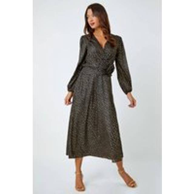 Roman Womens Metallic Star Print Corsage Midi Wrap Dress - Black - Size 12 UK