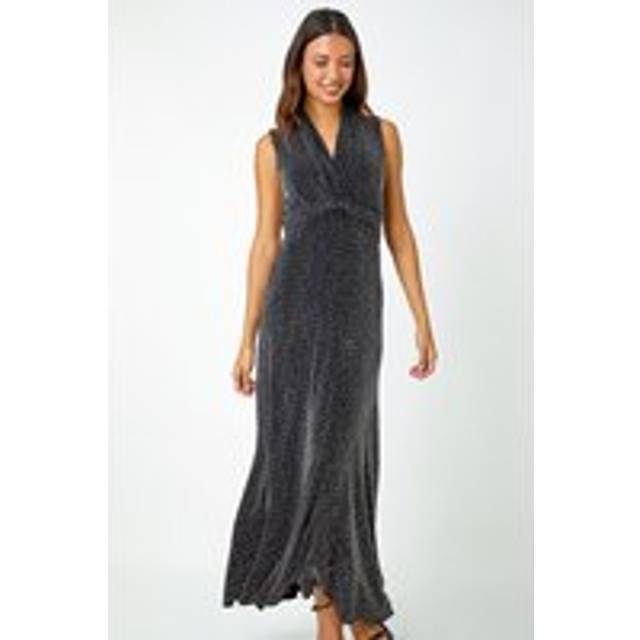Shimmer Twist Detail Stretch Maxi Dress - Silver - 18