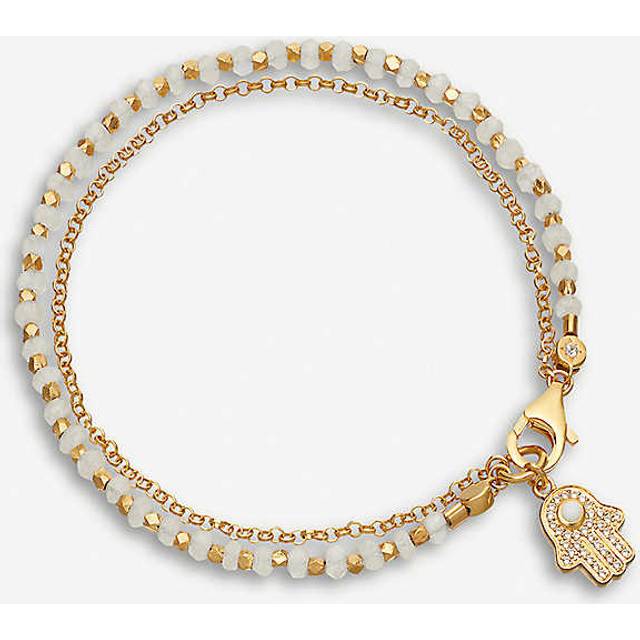 Gold Biography Rainbow Moonstone Hamsa Bracelet