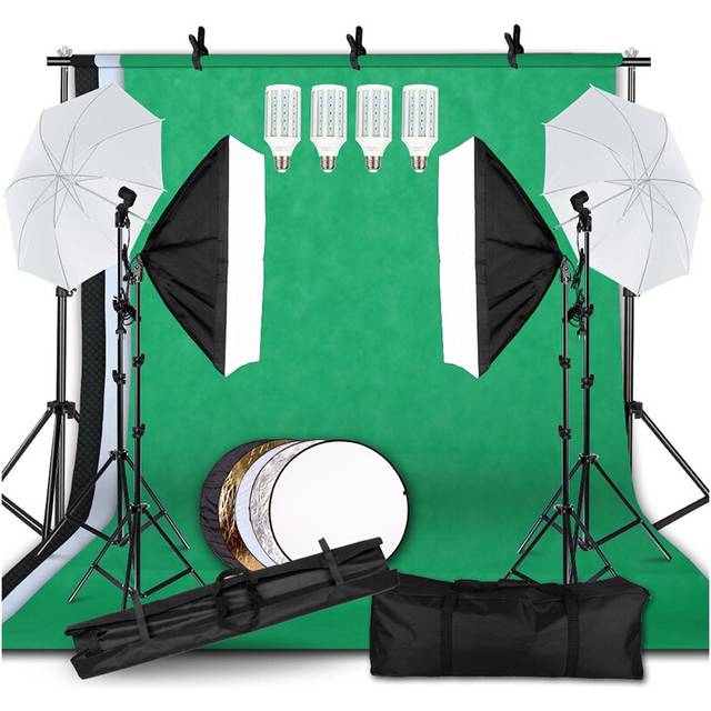 Photography Photo Studio Softbox Lighting Kit With 2.6x3M Background Frame 3pcs Backdrops Tripod Stand Reflector Board Umbrella