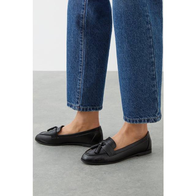 Dorothy perkins womens loafer flats black stylish tassel wide fit comfort