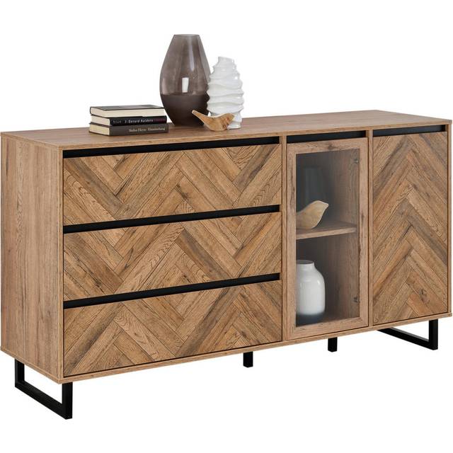 Florence 2 Door 3 Drawer Bartex Oak and Black Sideboard - Furniture to Go - 42 x 156.4 x 82.6cm