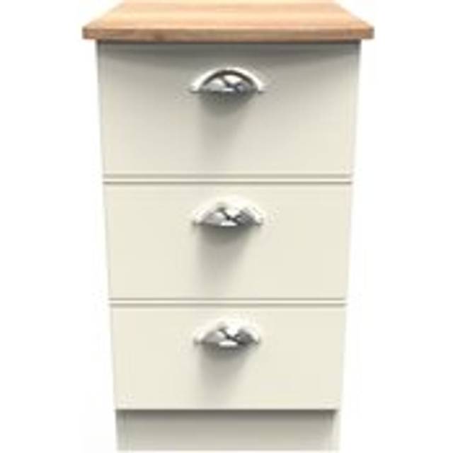 Crowndale Victoria 3 Drawer Cream Ash and Oak Bedside Cabinet - 3 Drawers
