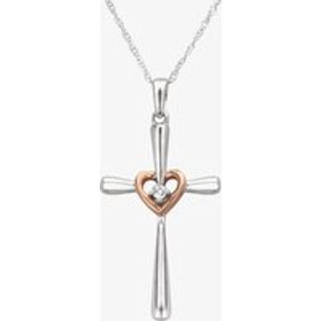 9ct Two Tone Gold 0.01ct Diamond Cross and Heart Pendant THP22146-01