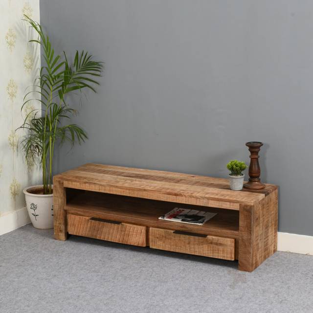 IH Design Merlin Solid Wood Tv Stand With 2 Drawers, Brown