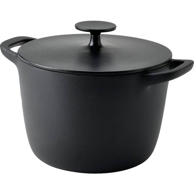 VARDAGEN gryta med lock, emaljerat gjutjärn matt yta/svart, 5 l