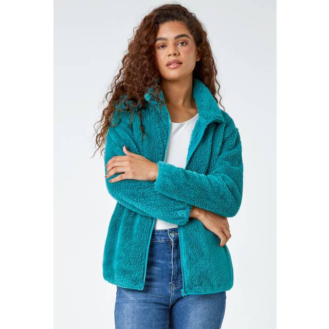 Roman Womens Soft Sherpa Fleece Jacket - Green - Size Small