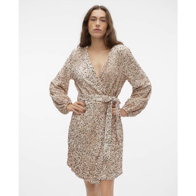 Vero Moda - Paljettklänning vmBella LS Wrap Short Dress - Guld