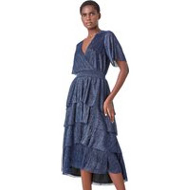 Roman Womens Shimmer Tiered Midi Dress - Navy - Size 10 UK