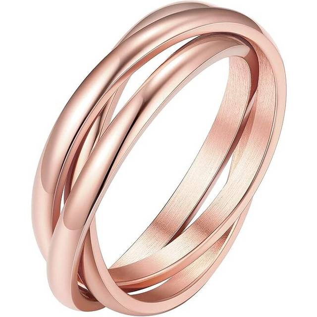 18K Plated Interlocked Rolling Fidget Ring for Anxiety for Women and Men, Stainless Steel/Tricolor/Rainbow/Rose Gold/Black/Gold Stacking Ringï¼7ï¼