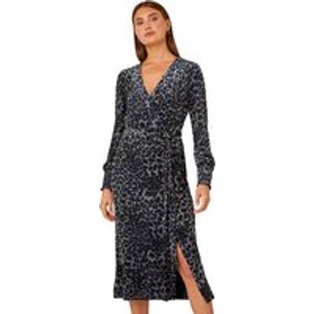 Roman Womens Velvet Animal Wrap Midi Stretch Dress - Silver - Size 12 UK