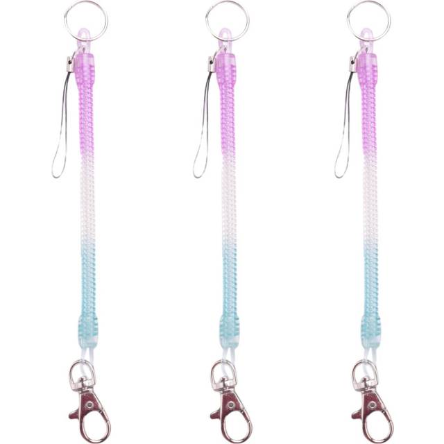 3X Lobster Hook Purple Blue Spring Stretchy Coil Keyring Keychain Strap Rope Cord