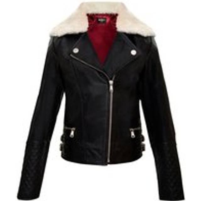 Infinity Junior Childrens Unisex Kids Jackets Girls 100% Leather Detachable Collar Biker (3-13 Years) - Black - Size 4-5Y