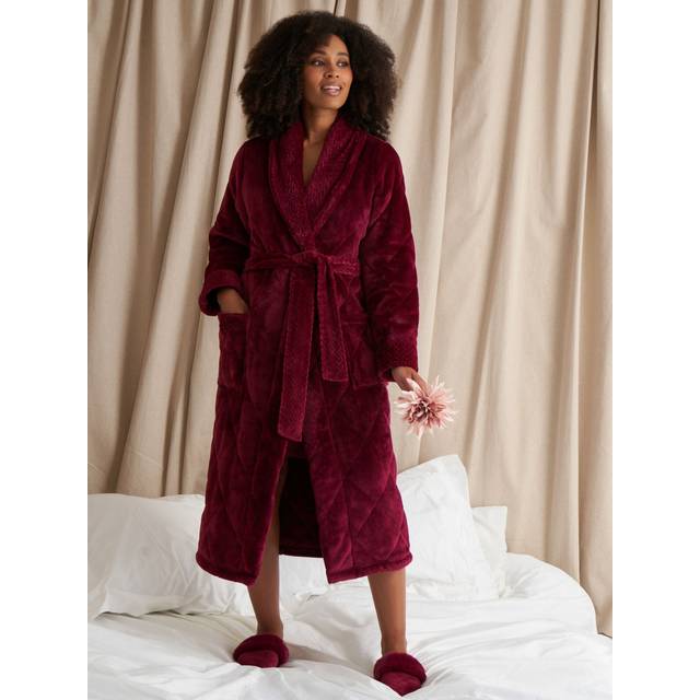 Women's Quilted Velour Robe In Bordeaux In Size L/XL - Nightwear - Pretty You London