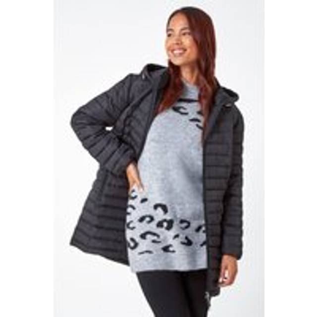Petite Quilted Longline Puffer Coat - Black - 8