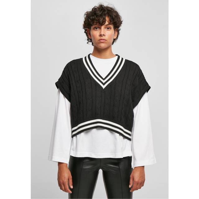 Urban Classics Damen Sweatshirt Ladies Cropped Knit College Slipover Black