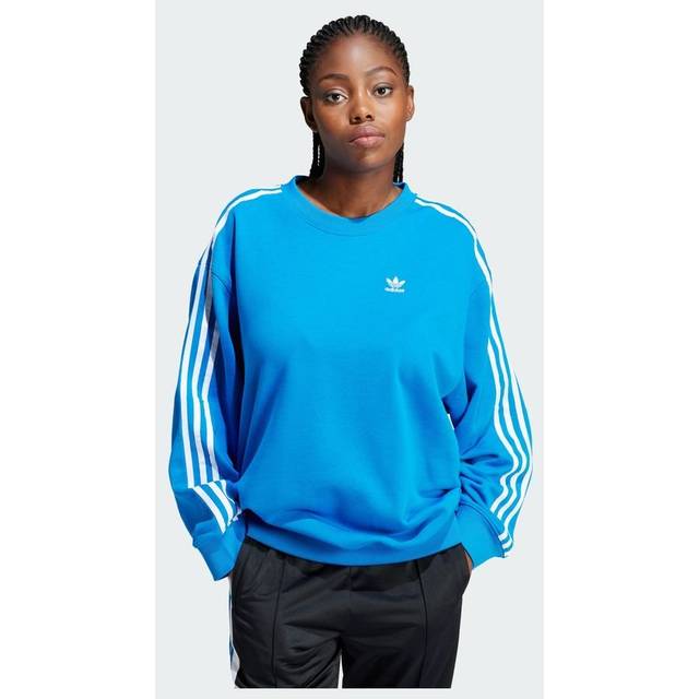 adidas Originals Oversized Three Stripe Crew Neck Sweatshirt - Blue