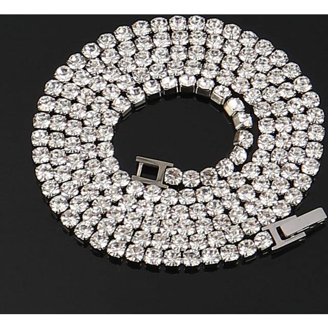 SHEIN 1pc 4mm Stainless Steel Tennis Chain Necklaces Men&#39;s Hip Hop Necklace Crystal Choker Necklace For Women Jewelry