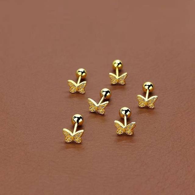 6st/2st Set Kopparfjäril Screw Back Örhängen, mångsidiga öronnappar - Gult guld (En-Storlek)